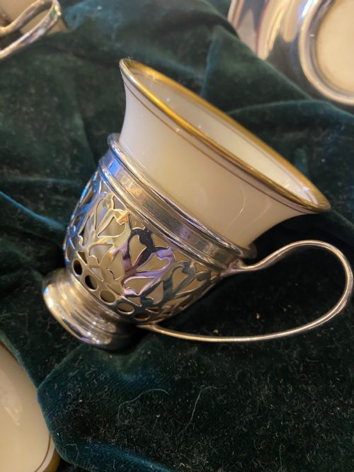 STERLING SILVER AMERICAN DEMITASSE COFFEE CUP HOLDERS AND SAUCERS - ADDITIONAL PHOTO 8