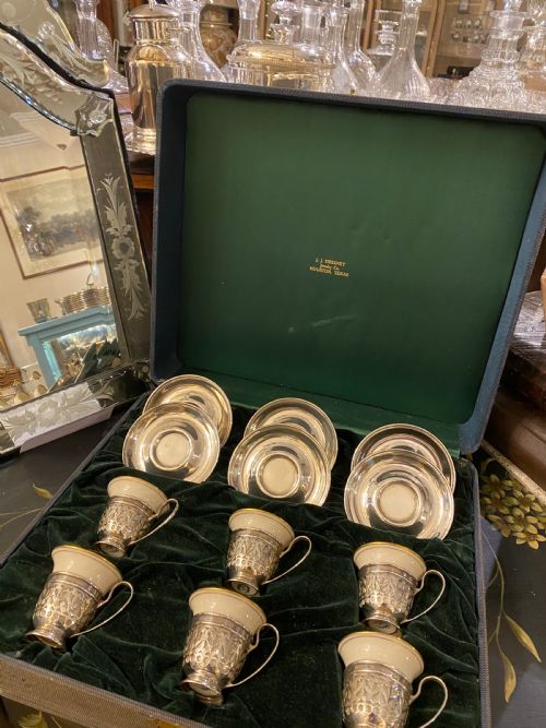STERLING SILVER AMERICAN DEMITASSE COFFEE CUP HOLDERS AND SAUCERS - ADDITIONAL PHOTO 12