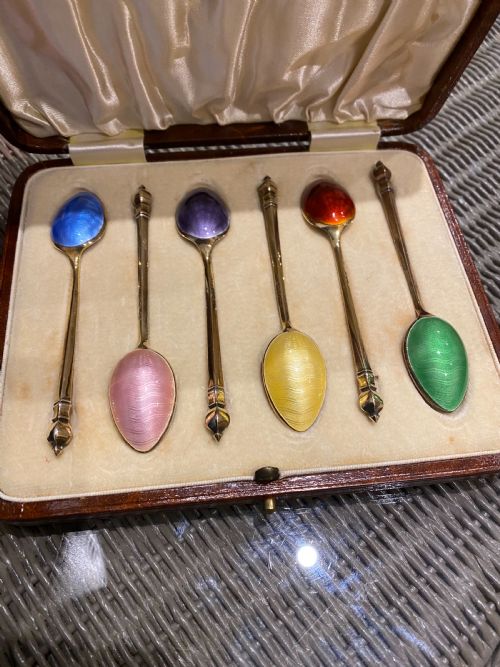 set of six gilded enamel spoons - CATEGORY: ANTIQUE SILVER - DATED 1930