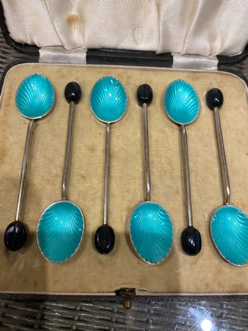 antique enamel coffee spoons - CATEGORY: ANTIQUE METAL - DATED 1930