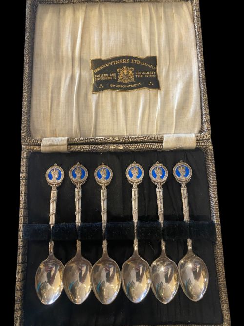 edward viii silver and enamel spoons - CATEGORY: ANTIQUE SILVER - DATED 1930
