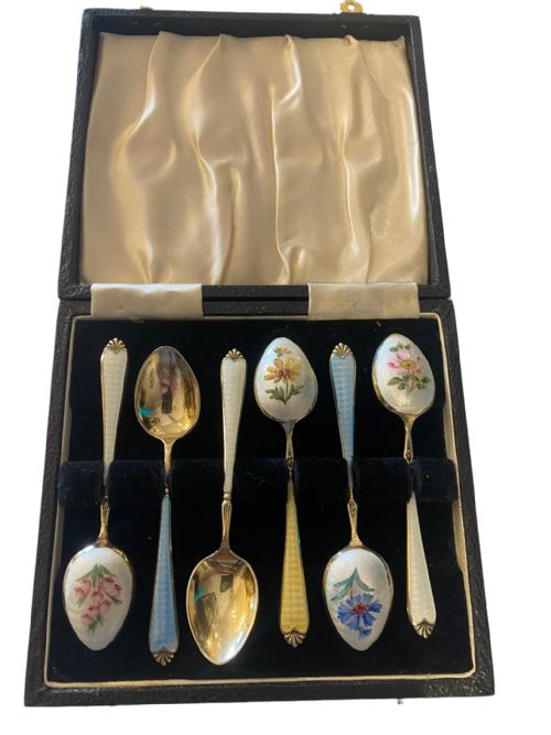 ENGLISH SILVER ENAMELLED COFFEE SPOONS - ADDITIONAL PHOTO 1