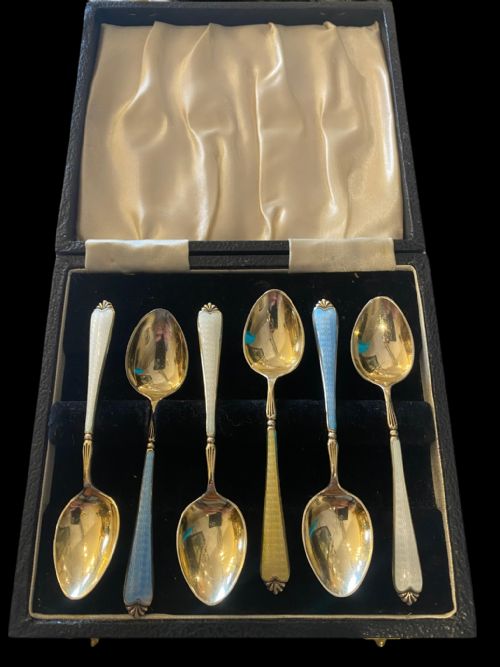ENGLISH SILVER ENAMELLED COFFEE SPOONS - ADDITIONAL PHOTO 3