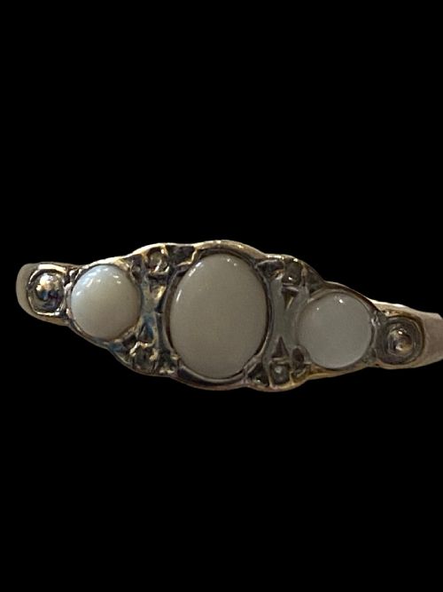 late victorian milk opal and diamond ring - CATEGORY: ANTIQUE JEWELLERY - DATED VICTORIAN