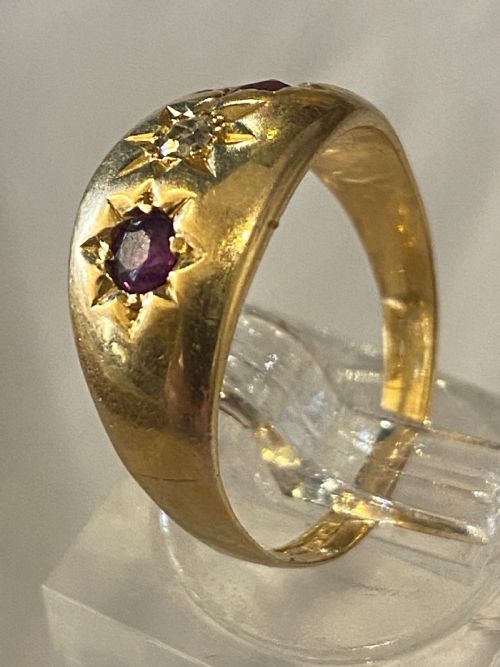 ANTIQUE RUBY AND DIAMOND GYPSY RING - ADDITIONAL PHOTO 2
