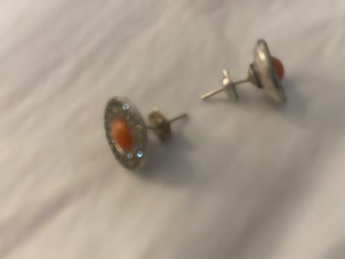 ART DECO STYLE SILVER MARCASITE AND CORAL RING AND EARRINGS SET - ADDITIONAL PHOTO 1