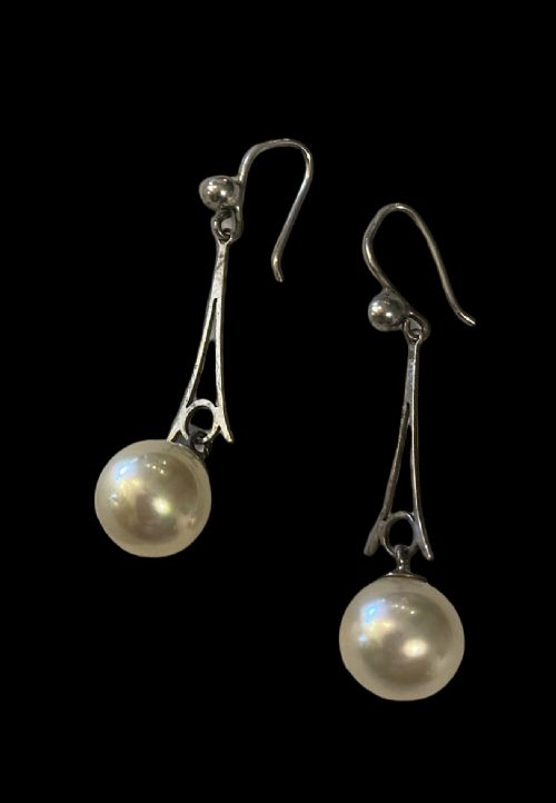ANTIQUE EDWARDIAN SILVER AND PEARL DROP EARRINGS - ADDITIONAL PHOTO 1