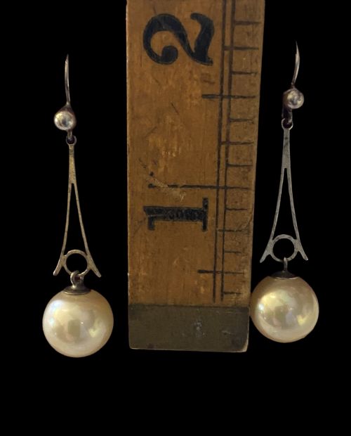 ANTIQUE EDWARDIAN SILVER AND PEARL DROP EARRINGS - ADDITIONAL PHOTO 3