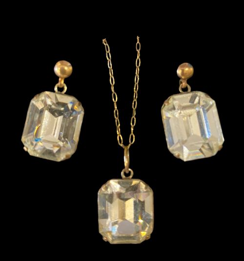 antique crystal and 9ct gold necklace and drop earrings - CATEGORY: ANTIQUE JEWELLERY - DATED 19TH CENTURY