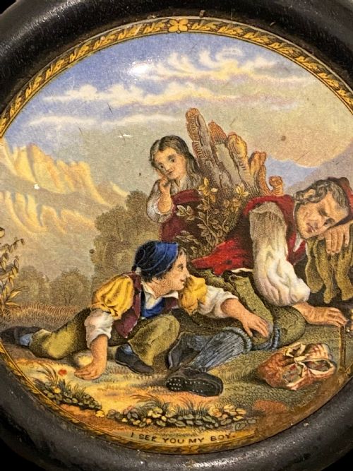 ANTIQUE PRATTWARE LID I SEE YOU BOY - ADDITIONAL PHOTO 3