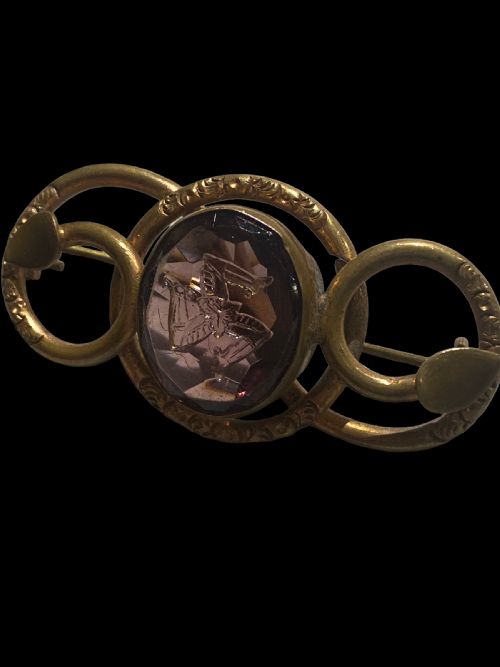 VICTORIAN TRISKELION CARVED AMETHYST BROOCH - ADDITIONAL PHOTO 2
