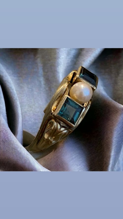 art deco dress ring tourmaline and pearl - CATEGORY: ANTIQUE JEWELLERY - DATED 1930