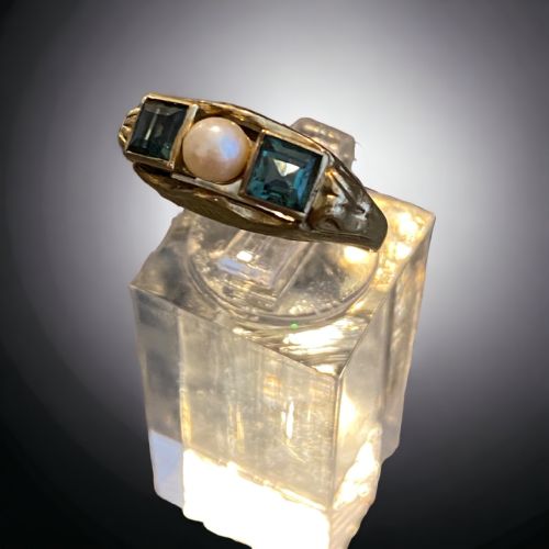 ART DECO DRESS RING TOURMALINE AND PEARL - ADDITIONAL PHOTO 2