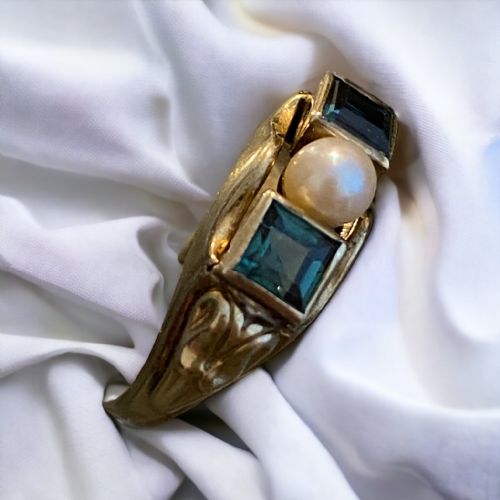 ART DECO DRESS RING TOURMALINE AND PEARL - ADDITIONAL PHOTO 3