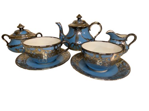 antique silver bound starparagon cabaret teaset - CATEGORY: ANTIQUE CERAMICS - DATED 1900