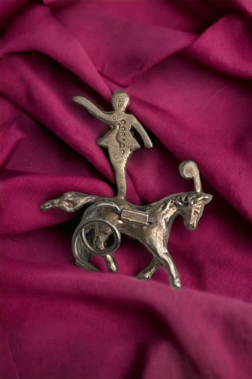 VINTAGE SILVER LAPEL BROOCH CIRCUS VAULTING - ADDITIONAL PHOTO 1