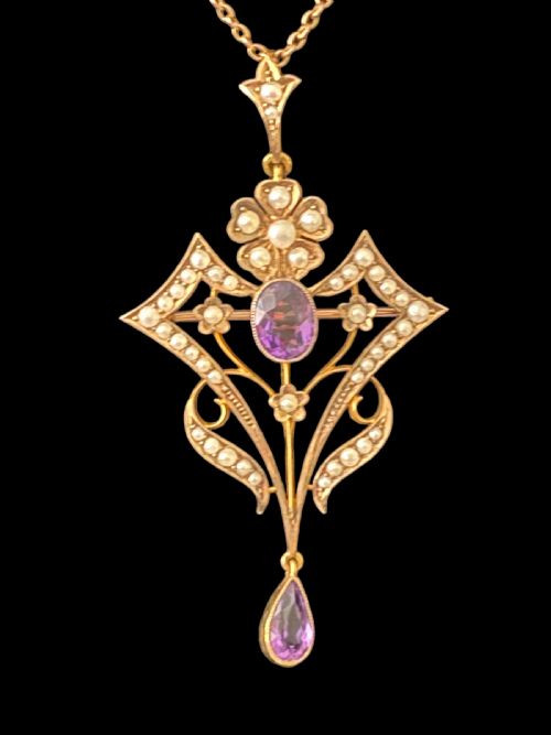 antique art nouveau style amethyst metamorphic pendant and brooch - CATEGORY: ANTIQUE JEWELLERY - DATED 19TH CENTURY