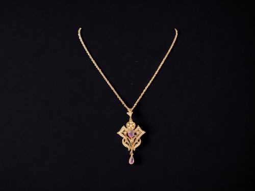 ANTIQUE ART NOUVEAU STYLE AMETHYST METAMORPHIC PENDANT AND BROOCH - ADDITIONAL PHOTO 1