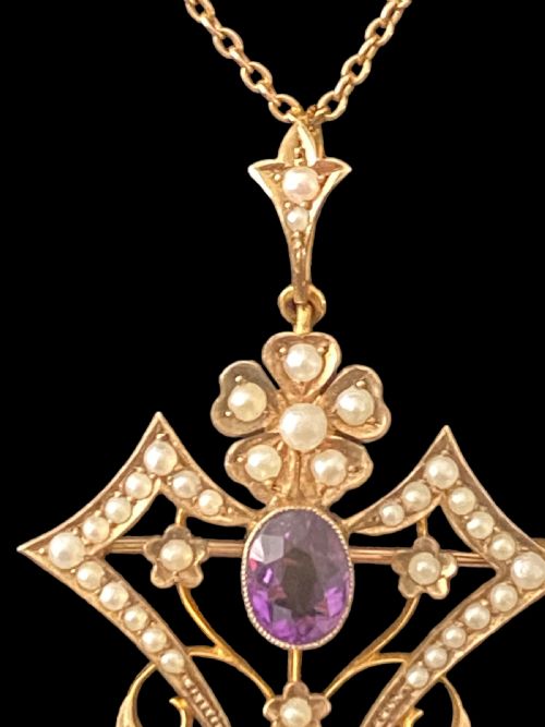 ANTIQUE ART NOUVEAU STYLE AMETHYST METAMORPHIC PENDANT AND BROOCH - ADDITIONAL PHOTO 3