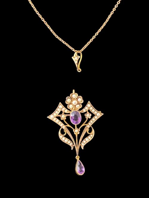 ANTIQUE ART NOUVEAU STYLE AMETHYST METAMORPHIC PENDANT AND BROOCH - ADDITIONAL PHOTO 6