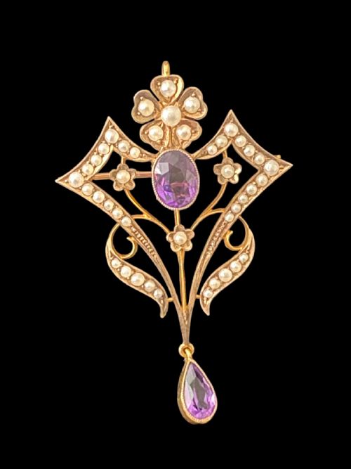 ANTIQUE ART NOUVEAU STYLE AMETHYST METAMORPHIC PENDANT AND BROOCH - ADDITIONAL PHOTO 7