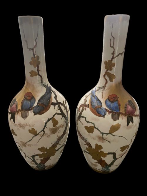 antique pair of franz anton mehlem royal bonn vases - CATEGORY: ANTIQUE VASES - DATED 19TH CENTURY