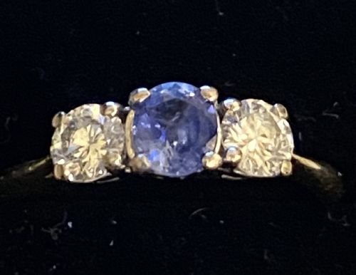 18CT GOLD CORNFLOWER SAPPHIRE AND DIAMOND RING - ADDITIONAL PHOTO 2