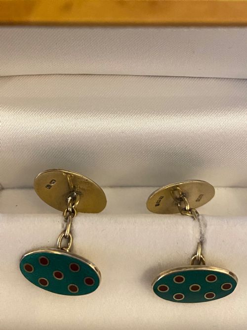 A PAIR OF MAPPIN WEBB ENAMEL CUFFLINKS - ADDITIONAL PHOTO 1