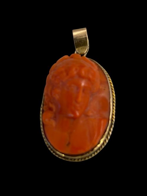RELIEF CARVED CORAL CAMEO PENDANT