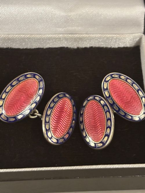 BOXED SILVER AND GUILLOCHE ENAMELCUFFLINKS - ADDITIONAL PHOTO 5