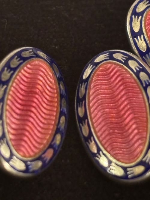 BOXED SILVER AND GUILLOCHE ENAMELCUFFLINKS - ADDITIONAL PHOTO 3