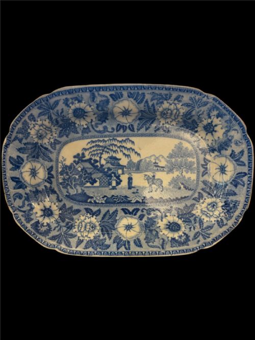ANTIQUE GEORGIAN BLUE AND WHITE ZEBRA PATTERN PLATTER - ADDITIONAL PHOTO 4
