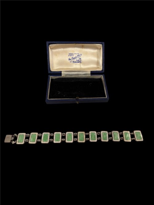 ART DECO SOLID SILVER AND GUILLOCHE ENAMEL BRACELET - ADDITIONAL PHOTO 1