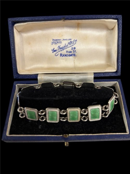 ART DECO SOLID SILVER AND GUILLOCHE ENAMEL BRACELET - ADDITIONAL PHOTO 3