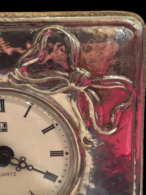 VINTAGE SILVER DRESSING TABLE CLOCK - ADDITIONAL PHOTO 1