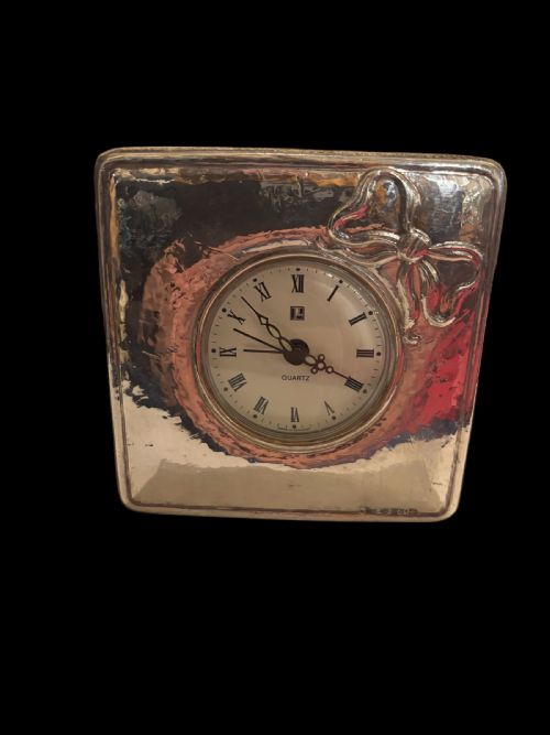 VINTAGE SILVER DRESSING TABLE CLOCK - ADDITIONAL PHOTO 3