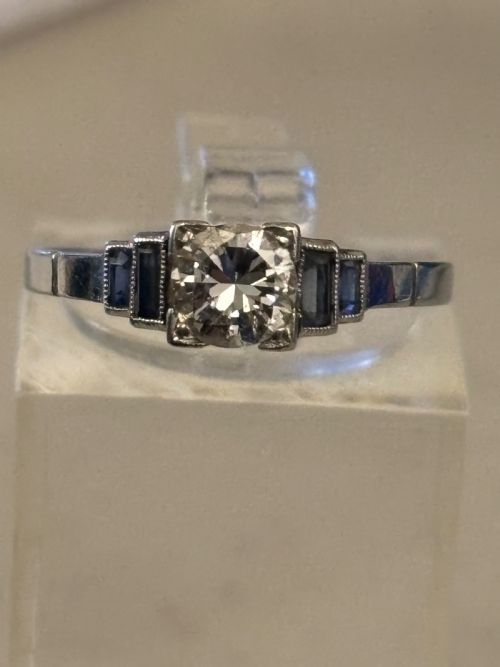 ART DECO PLATINUM SAPPHIRE 33CT DIAMOND RING - ADDITIONAL PHOTO 1
