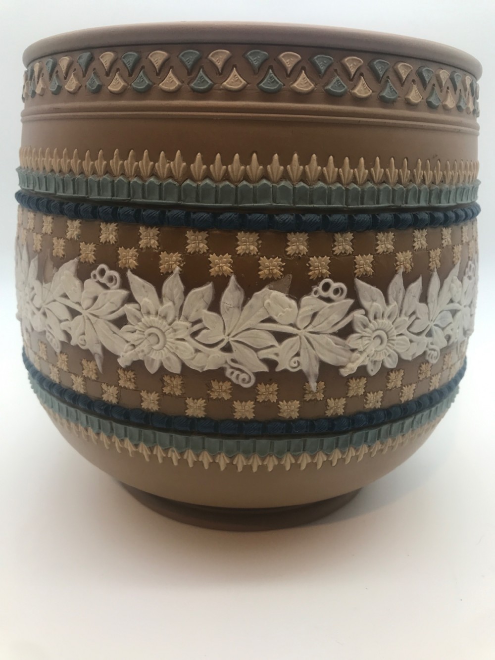 Late Victorian 1881-1891 Doulton Lambeth “silicon ware” Jardiniere. View II