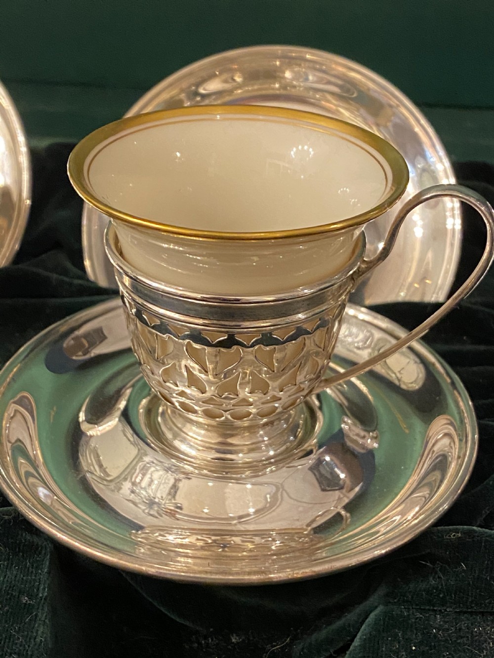 Sterling silver American Demi-tasse coffee cup holders and saucers View XII