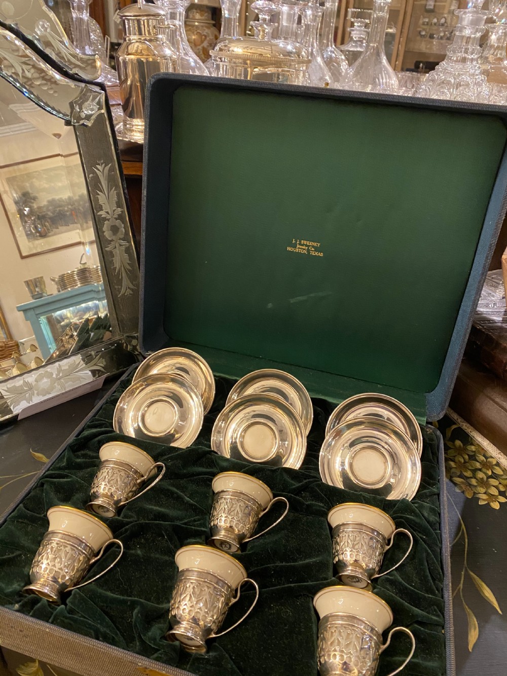 Sterling silver American Demi-tasse coffee cup holders and saucers View XIII