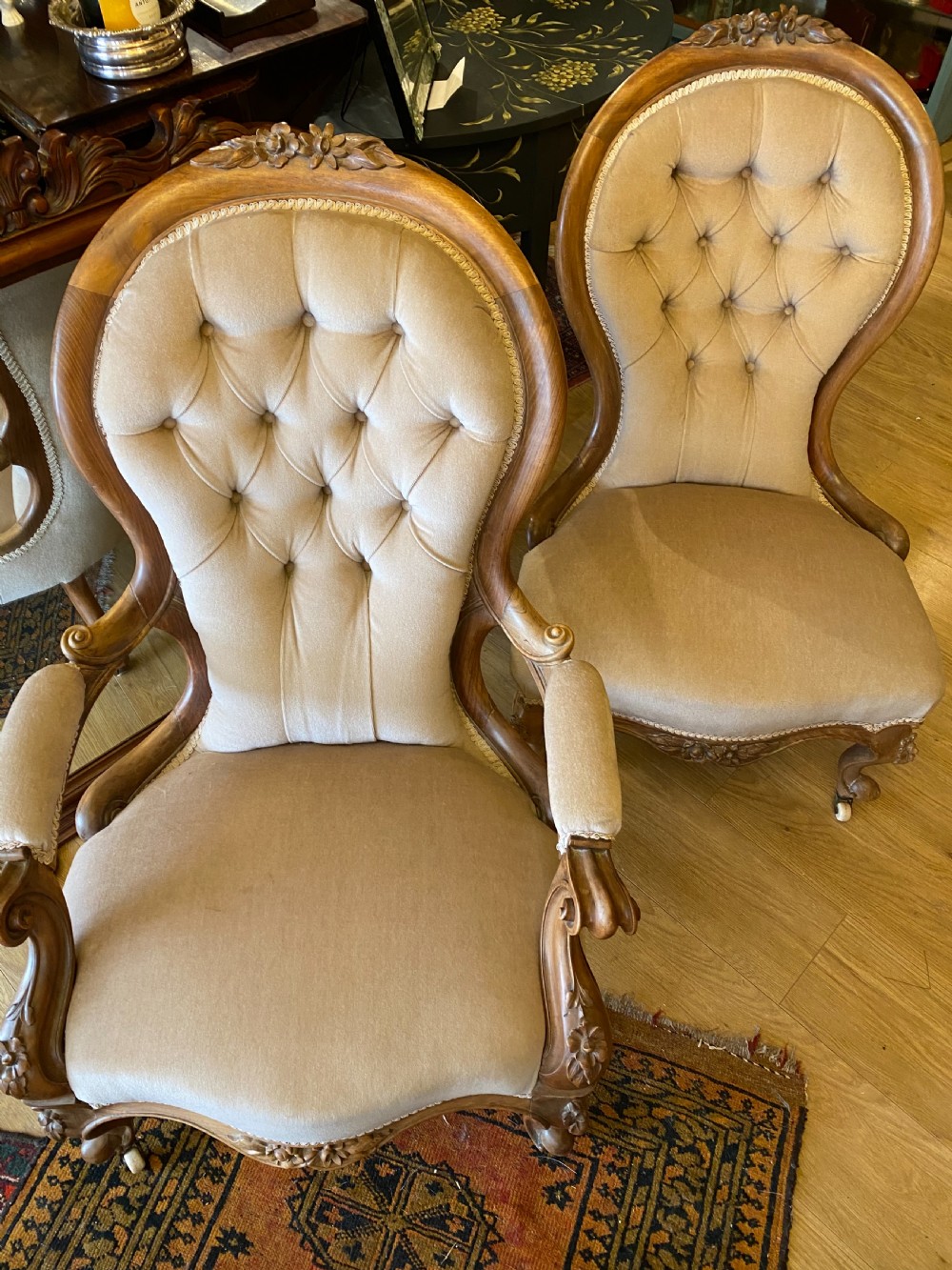 Antique pair of  salon chairs.