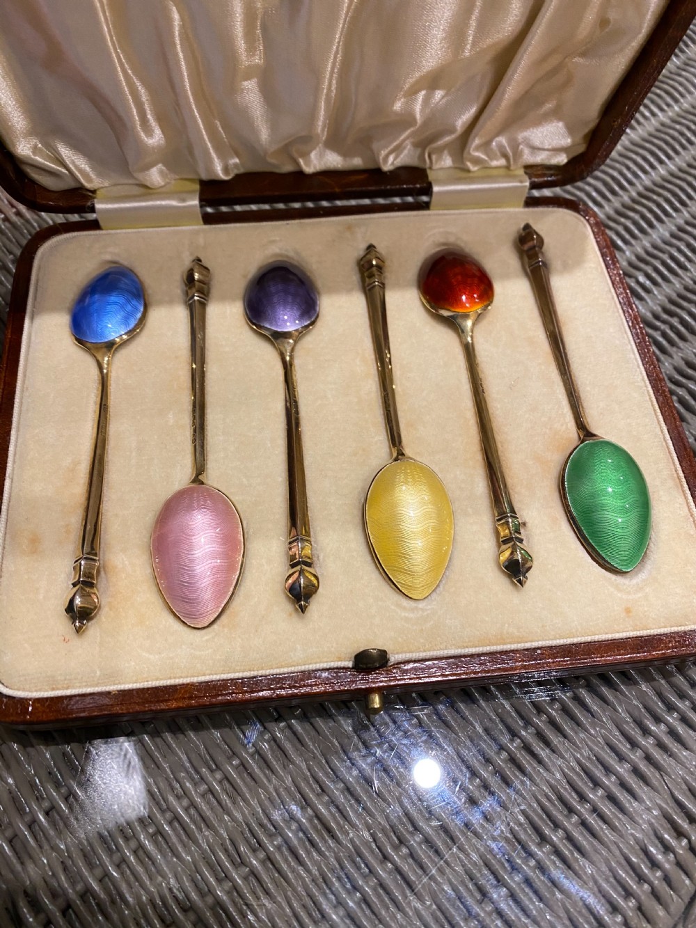 Set of six Gilded Enamel spoons 