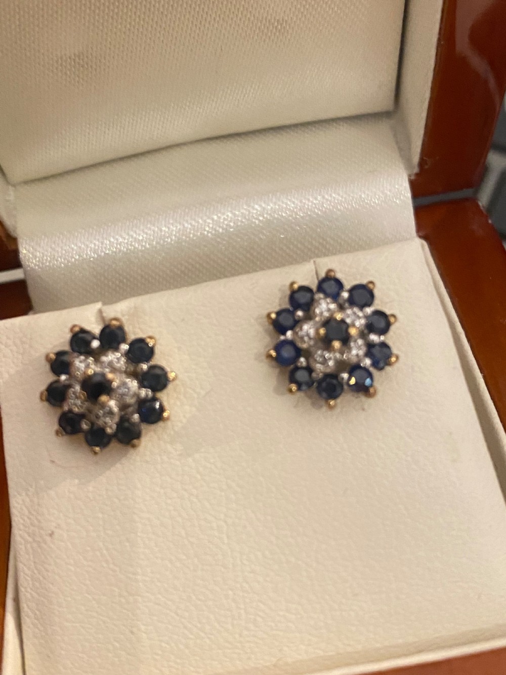 Sapphire and diamond gold stud earrings 