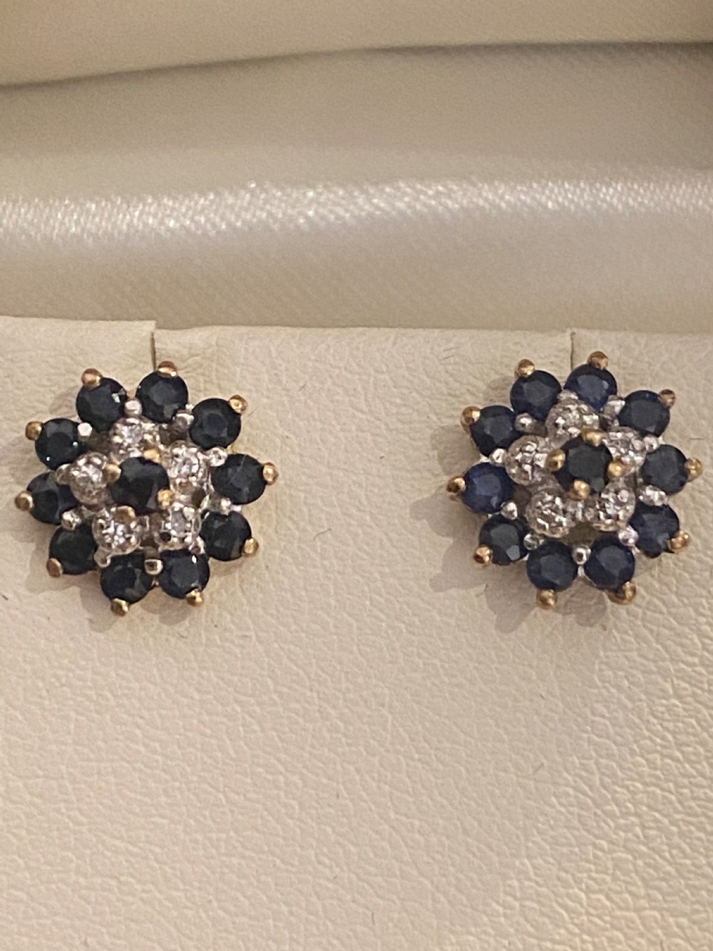 Sapphire and diamond gold stud earrings  View II