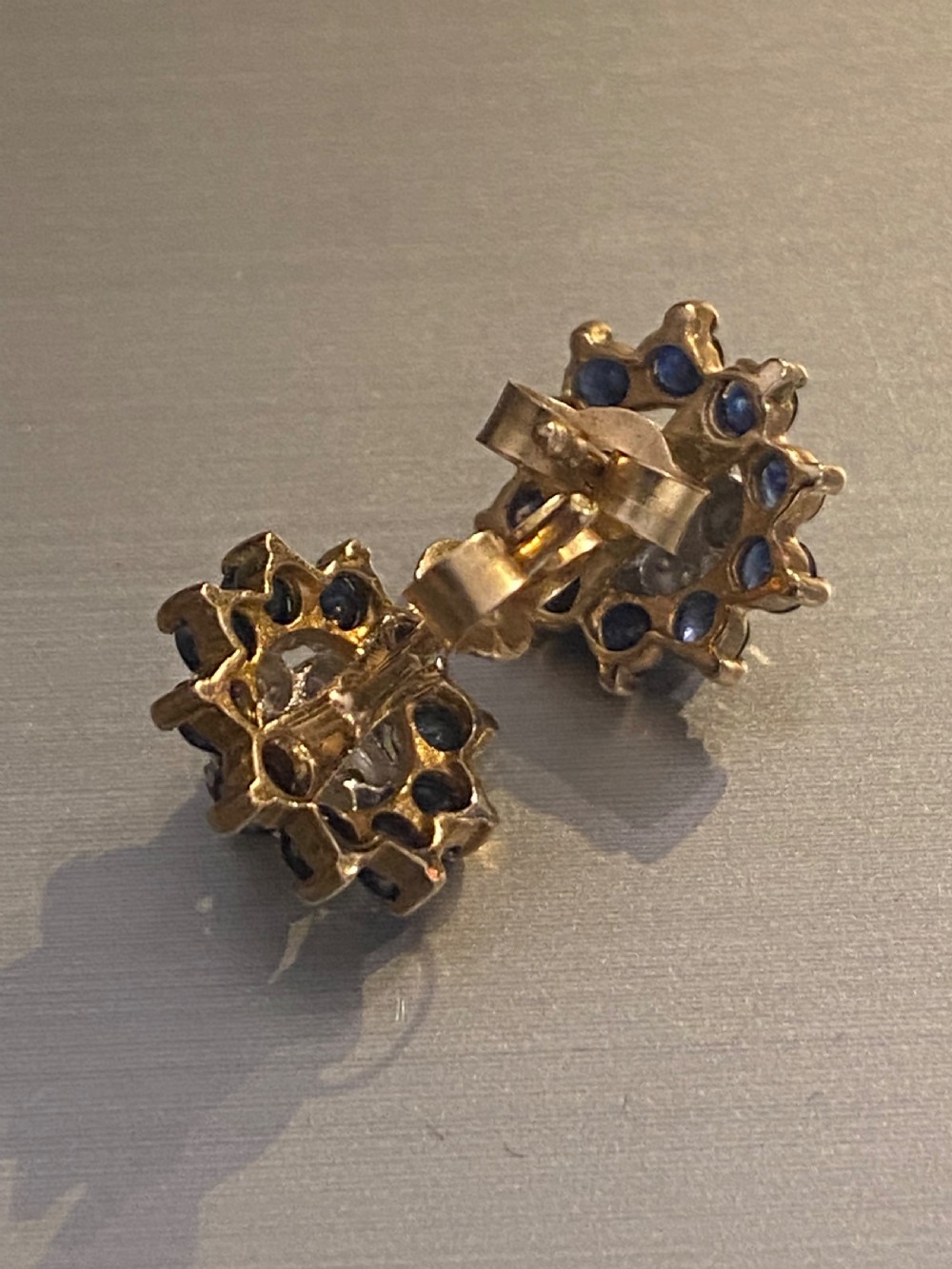 Sapphire and diamond gold stud earrings  View III