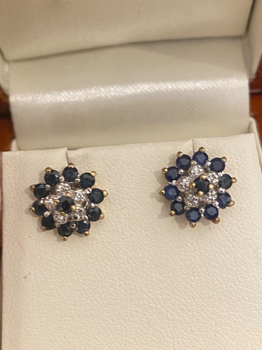 Sapphire and diamond gold stud earrings  View IV