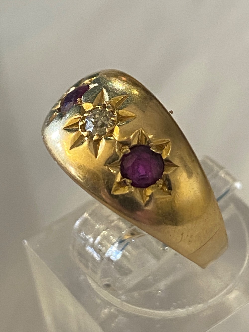 Antique Ruby and diamond gypsy ring  View II