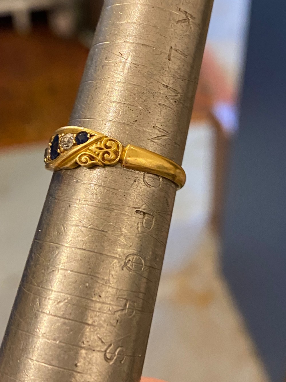 Antique: Edwardian sapphire and diamond ring View II