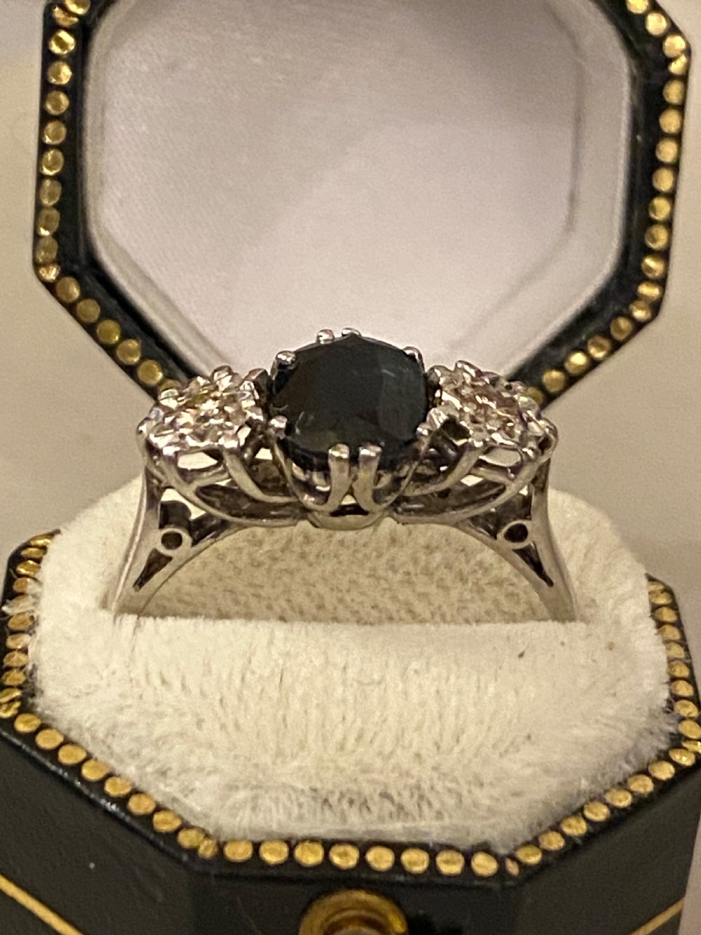 Solitary sapphire, and diamond ring View IV
