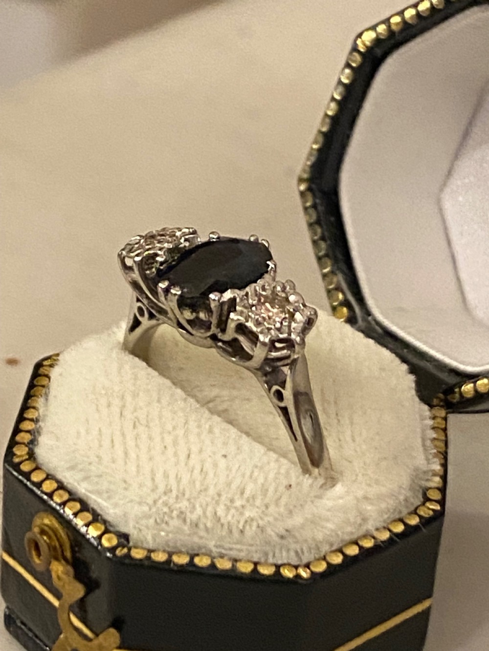 Solitary sapphire, and diamond ring View V